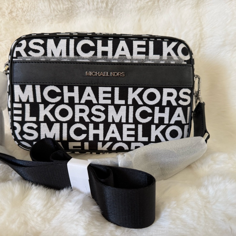 NWT Michael Kors Black & White Belt or Crossbody Bag with Bold Text Design